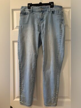 NYDJ Light Wash Women's Jeans with Embellished Hem Size 12